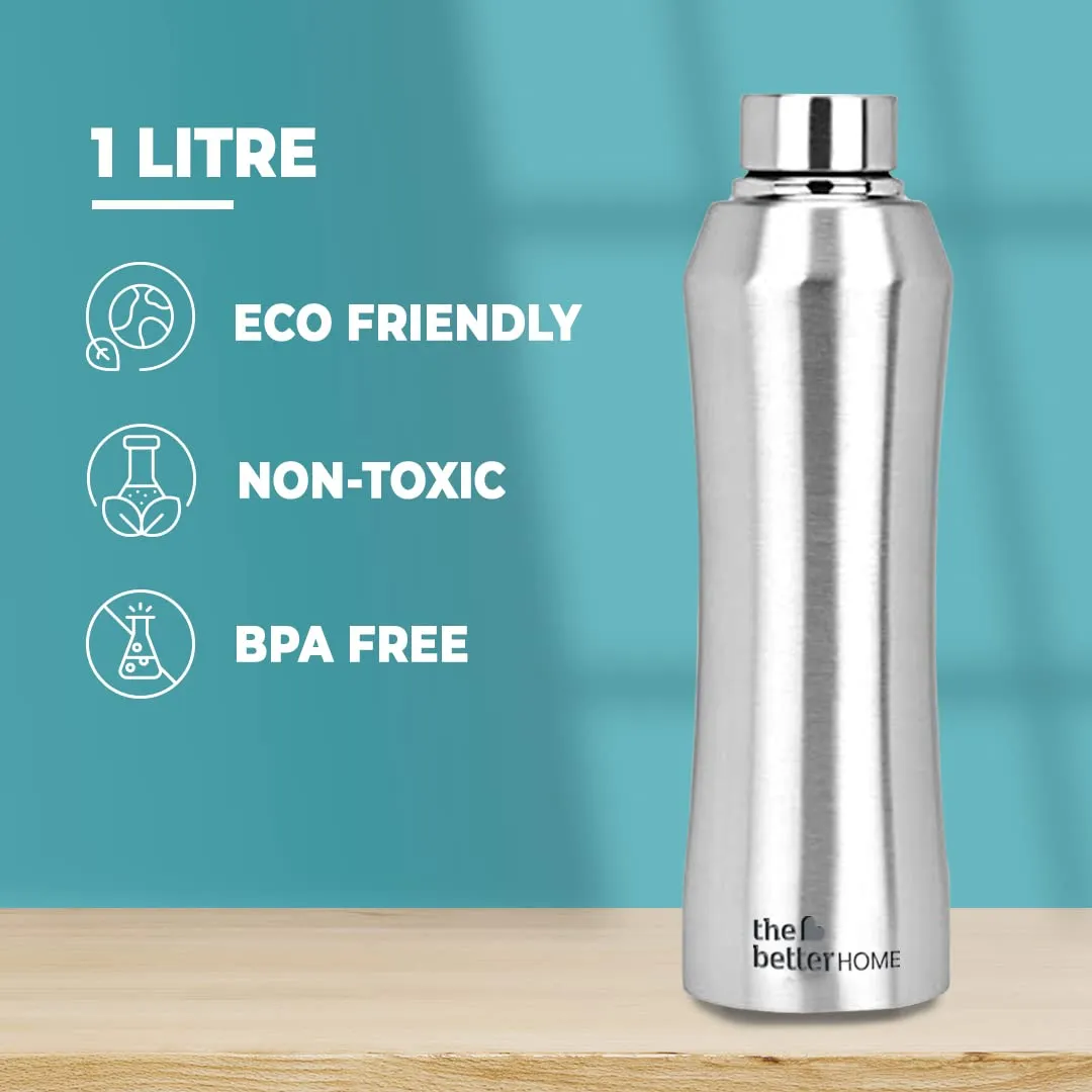 The Better Home 1000 Stainless Steel Water Bottle 1 Litre - Silver | Eco-Friendly, Non-Toxic & BPA Free Water Bottles 1  Litre | Rust-Proof, Lightweight, Leak-Proof & Durable| Pack of 2