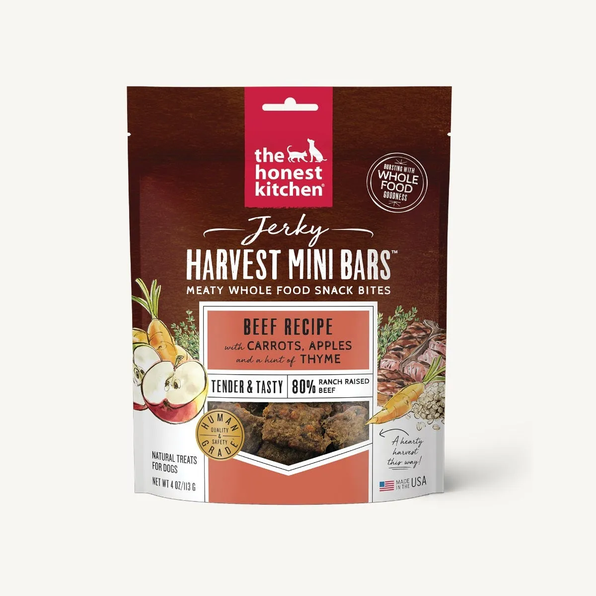 The Honest Kitchen Jerky Harvest Mini Bars - Beef Recipe With Carrots & Apples