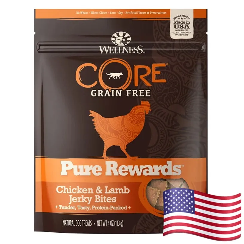 Wellness CORE Natural Grain Free Pure Rewards Chicken and Lamb Recipe Jerky Bites Dog Treats