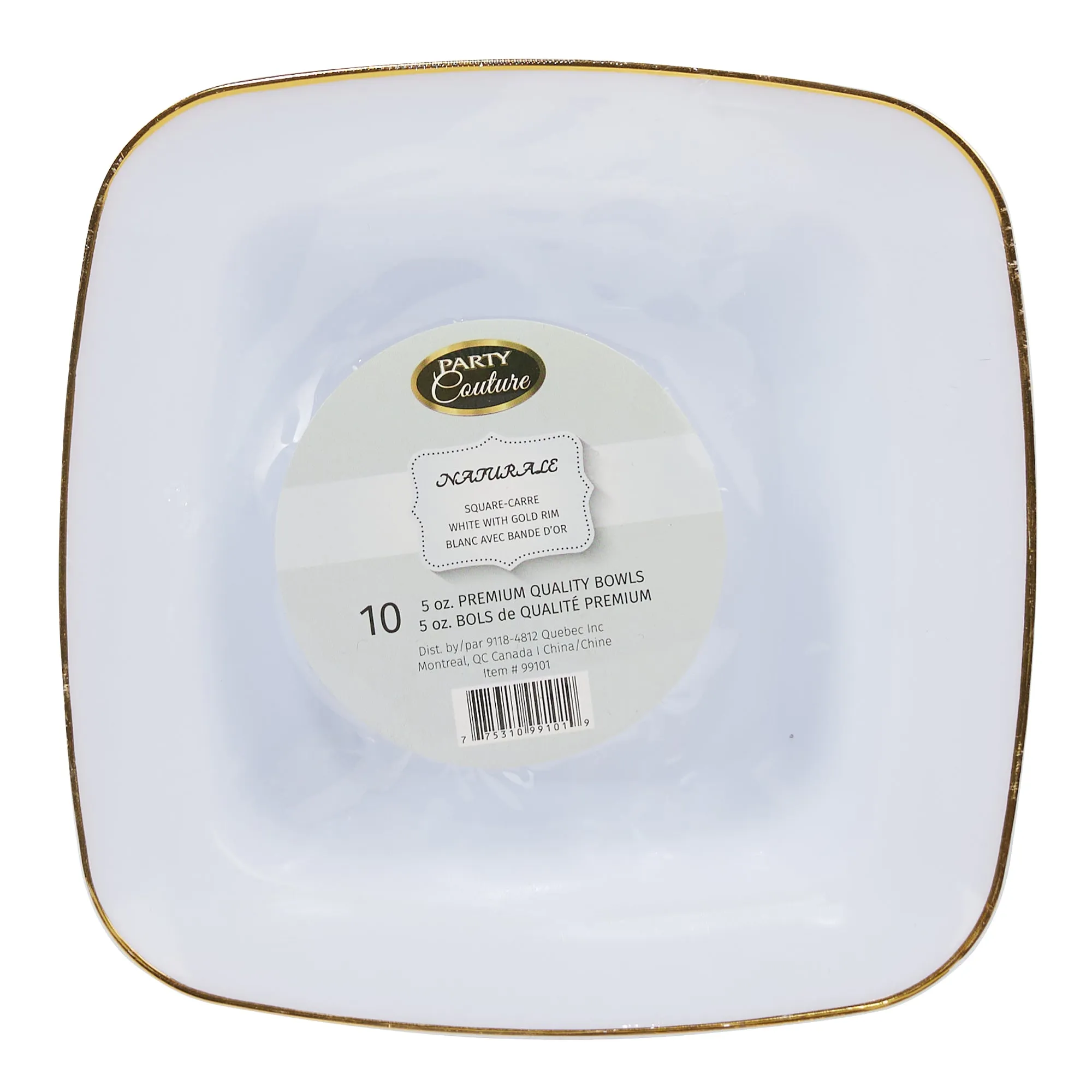 White Premium Quality Square Bowls with Gold Rim, 5 oz, 10 Count